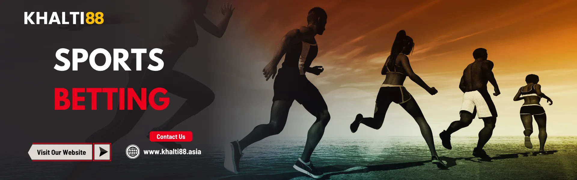 Khalti88 banner featuring runners in motion, representing online sports betting and various athletic events
